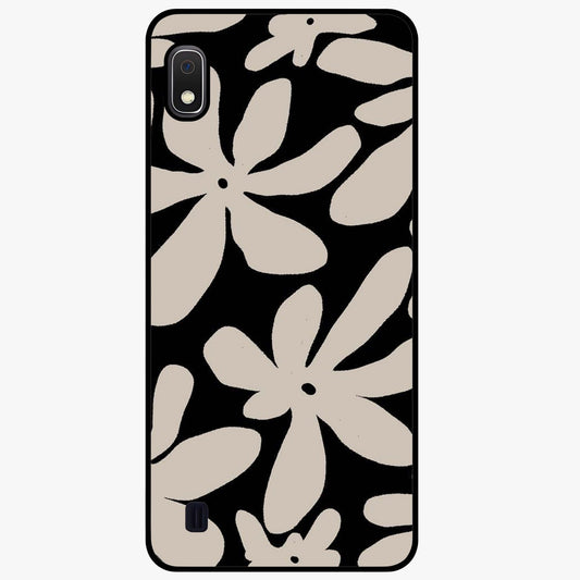 Monochrome Petal Dance Glass Case showing flat back view with monochrome floral artwork and glossy glass finish.