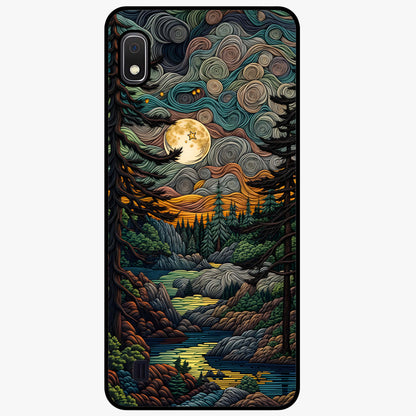 Moonlight Forest Dream Glass Case showing flat back view with mystical forest moonlight artwork and glossy glass finish.