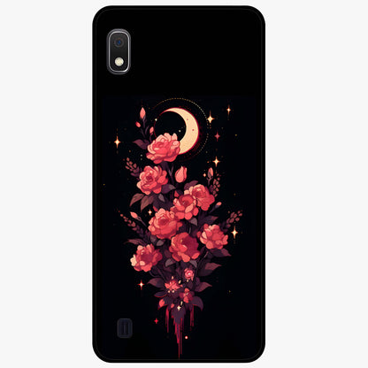 Moonlit Floral Elegance Glass Case showing flat back view with elegant floral artwork under moonlit tones and glossy glass finish.