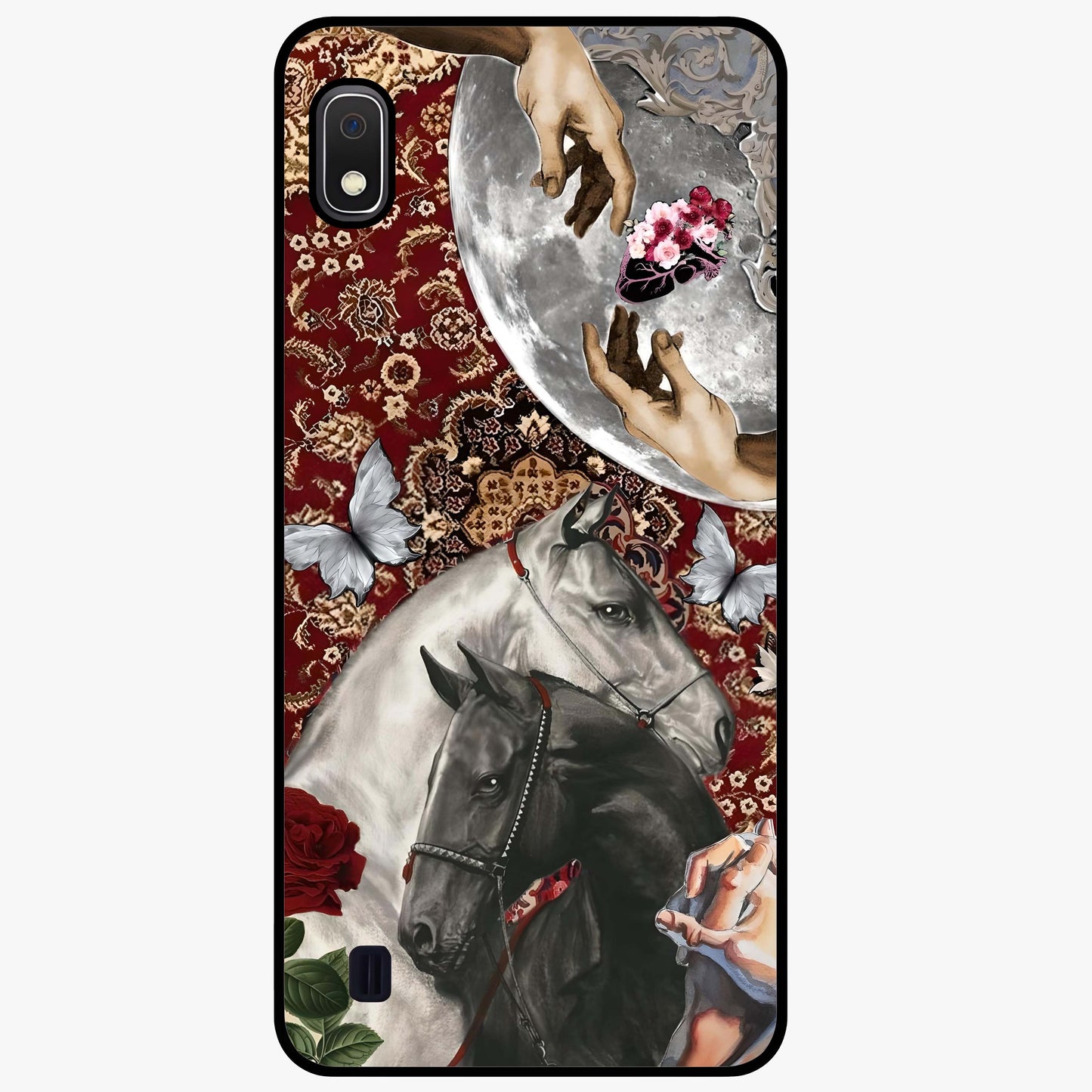 Moonlit Royal Stallion Glass Case showing flat back view with majestic horse under moonlight artwork and glossy glass finish.