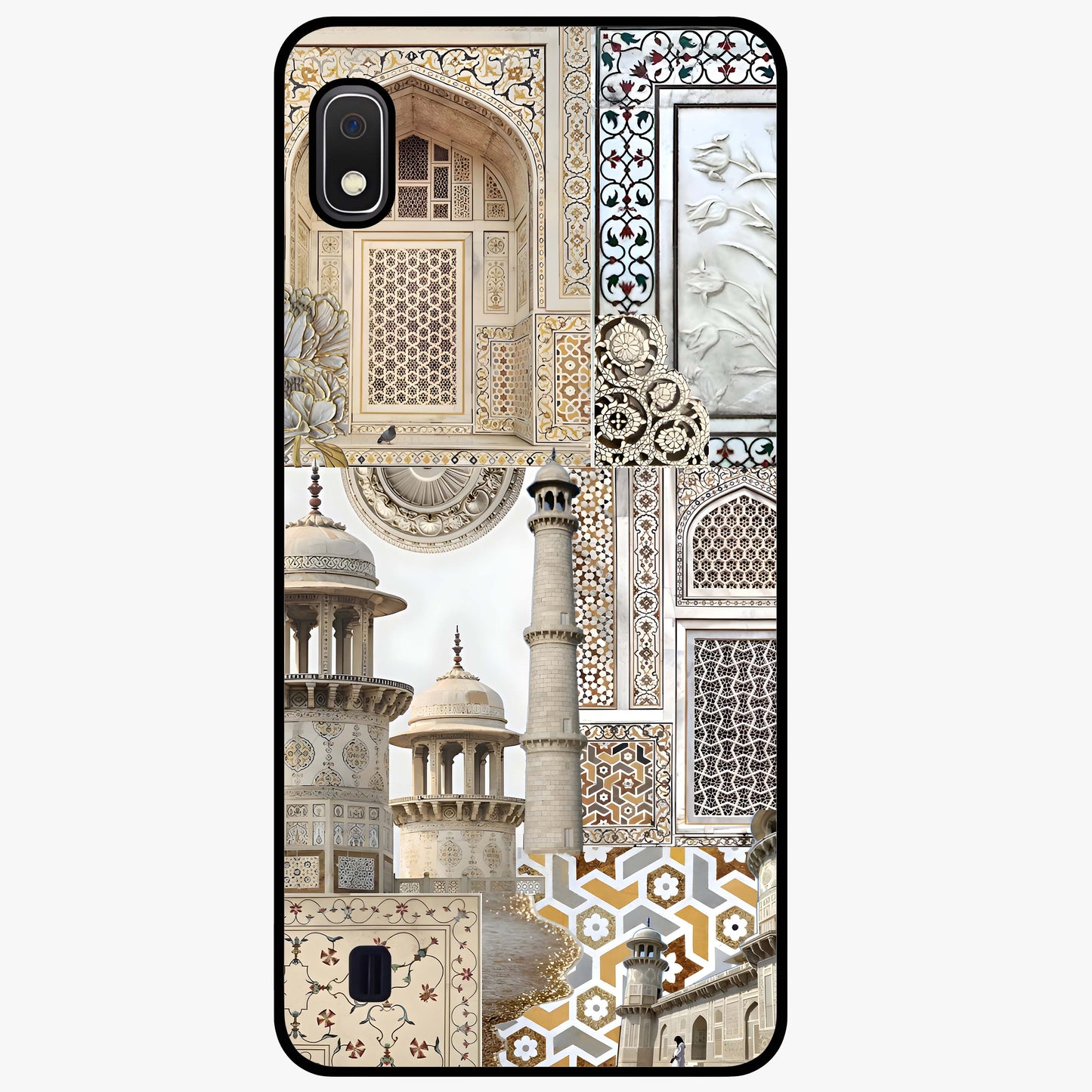 Mughal Marble Legacy Glass Case showing flat back view with intricate Mughal inspired marble pattern and glossy glass finish.