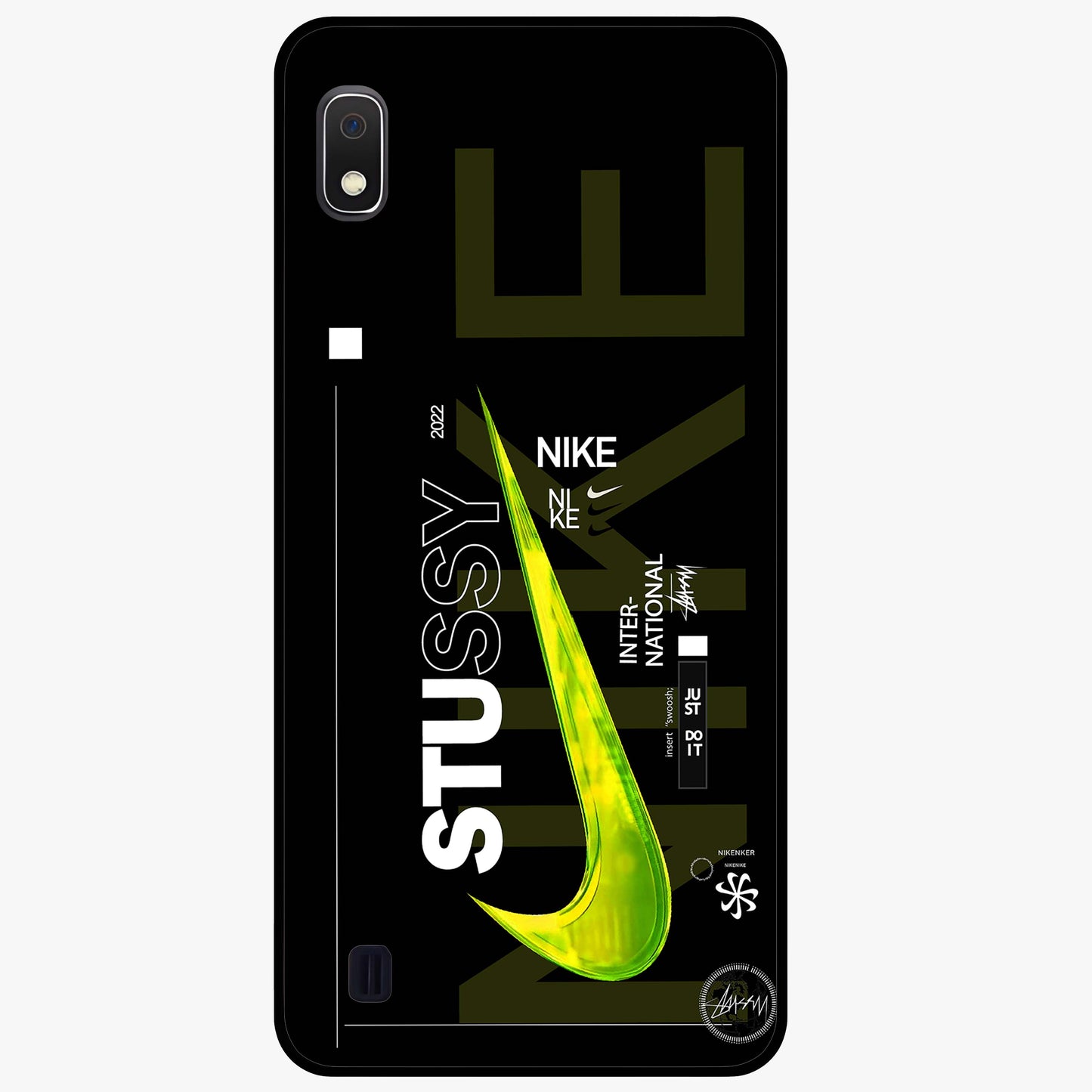 Neon Street Edition Glass Case showing flat back view with neon street style artwork and glossy glass finish.