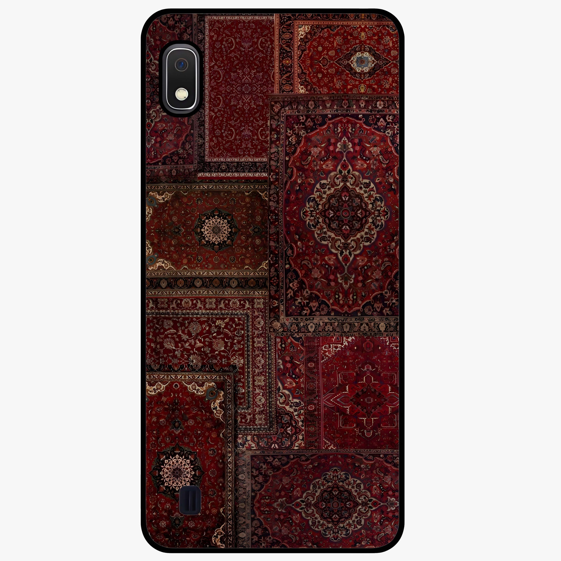 Persian Velvet Tale Glass Case showing flat back view with luxurious Persian velvet pattern artwork and glossy glass finish.