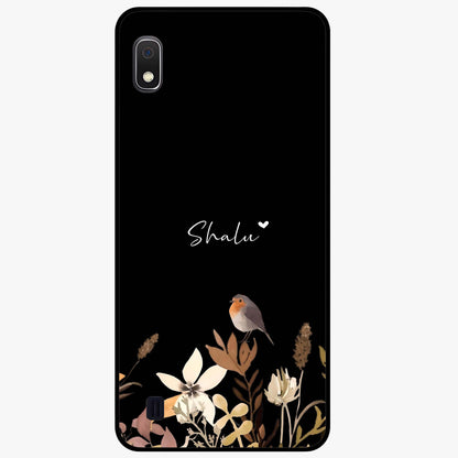 Quiet Garden Tune Custom Name Glass Case showing flat back view with peaceful garden artwork and personalized name design.