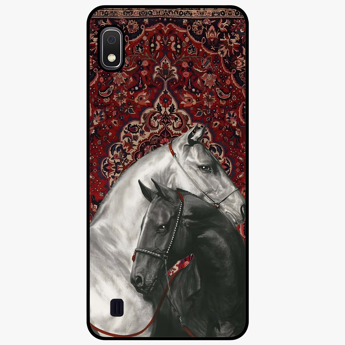 Regal Stallion Tapestry Glass Case showing flat back view with majestic horse tapestry artwork and glossy glass finish.