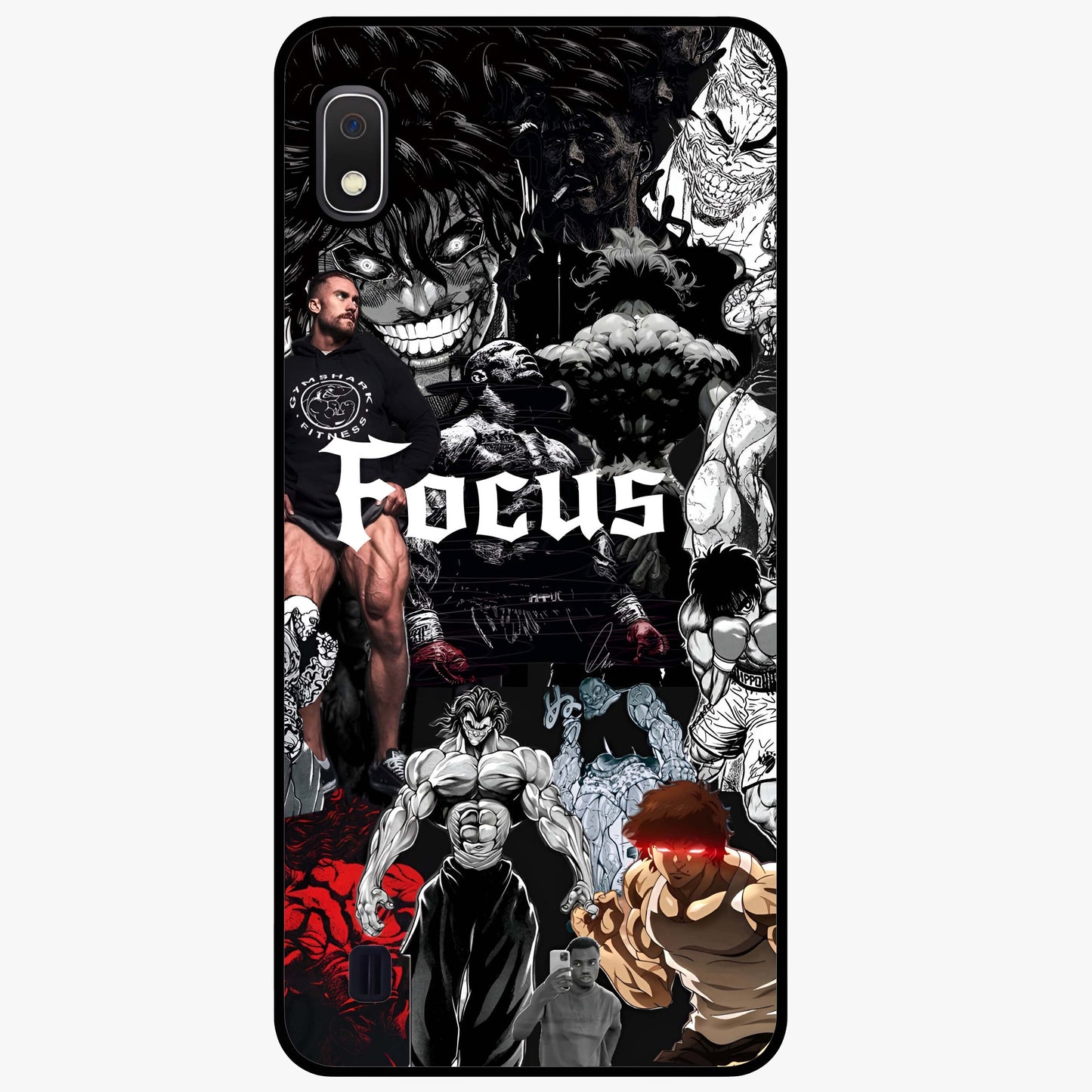 Relentless Power Focus Glass Case showing flat back view with motivational typography artwork and glossy glass finish.