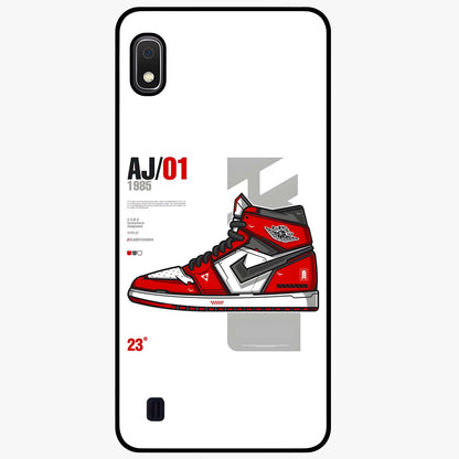 Retro Sneaker Blueprint Glass Case showing flat back view with sneaker blueprint style artwork and glossy glass finish.