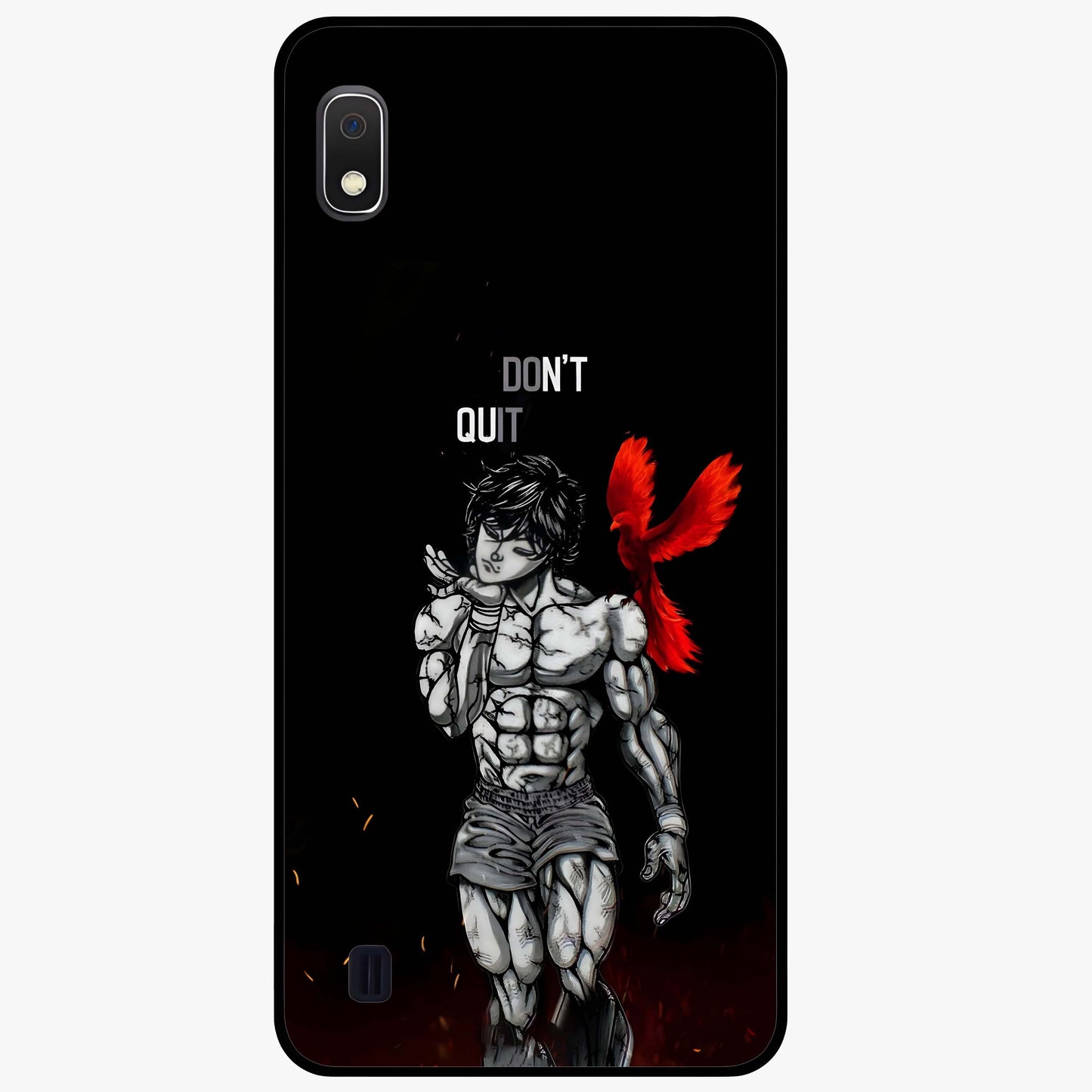 Rise Beyond Limits Glass Case showing flat back view with motivational typography artwork and glossy glass finish.