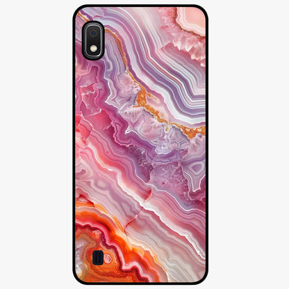 Rose Quartz Marble Glass Case showing flat back view with pink marble quartz texture artwork and glossy glass finish.