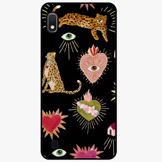 Sacred Jungle Heart Glass Case showing flat back view with jungle inspired heart artwork and glossy glass finish.