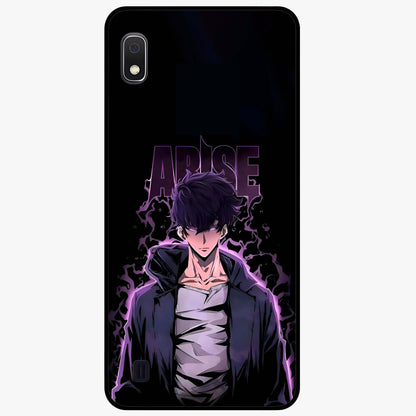 Shadow Monarch Awakening Glass Case showing flat back view with powerful dark monarch themed artwork and glossy glass finish.