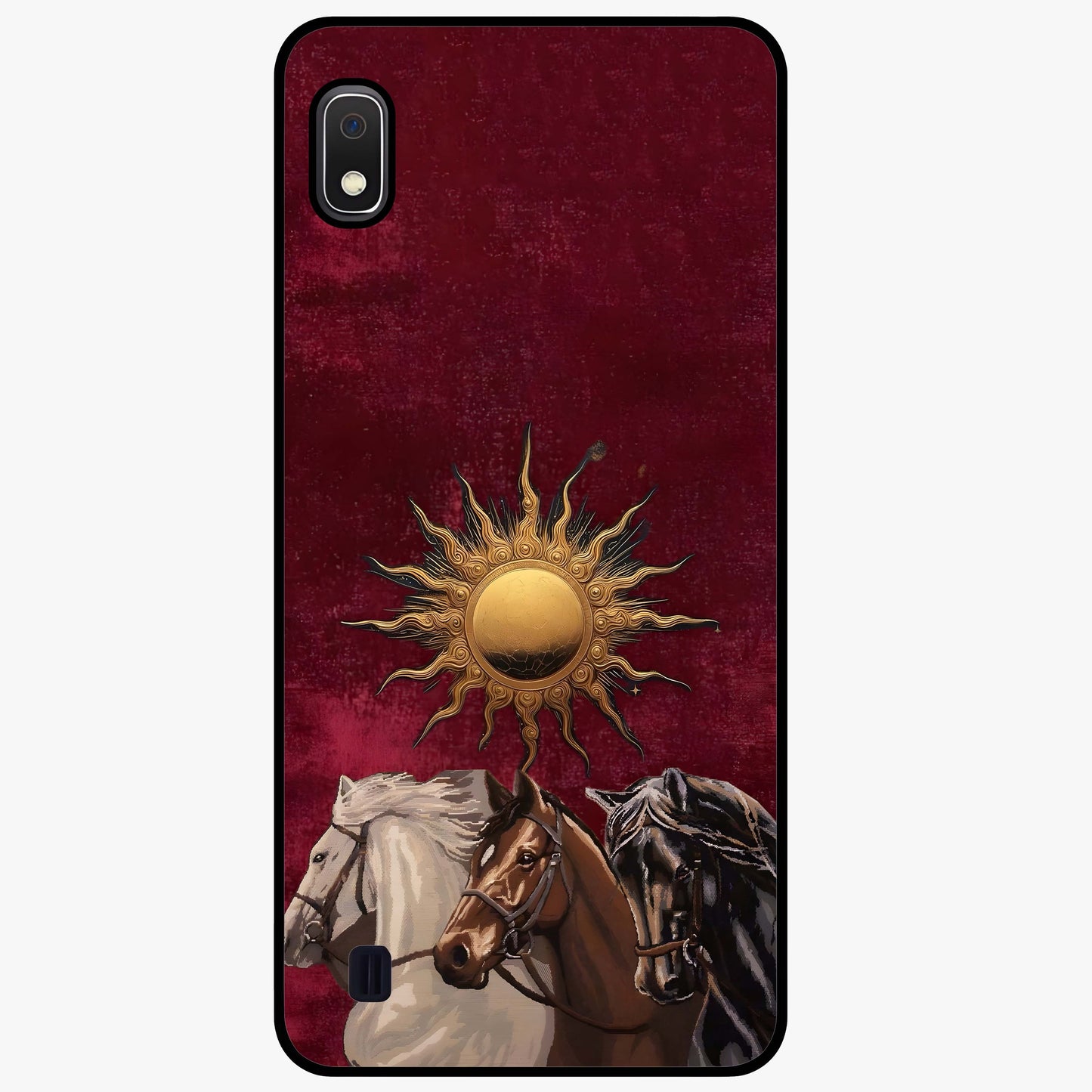 Solar Riders Glass Case showing flat back view with dynamic rider themed artwork and glossy glass finish.