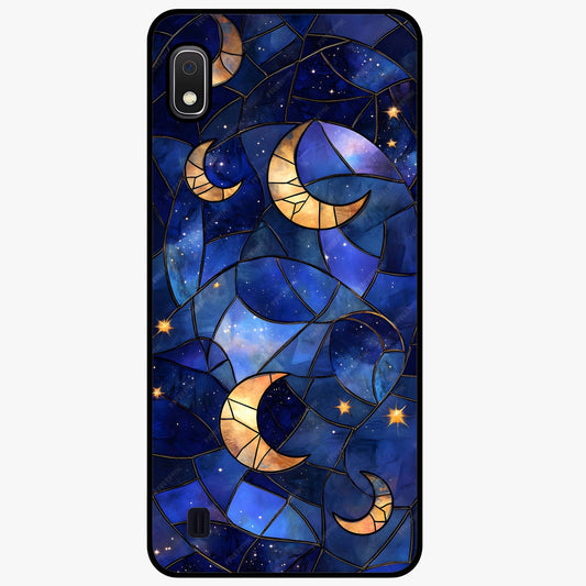Starlit Sky Tapestry Glass Case showing flat back view with decorative starry sky tapestry artwork and glossy glass finish.