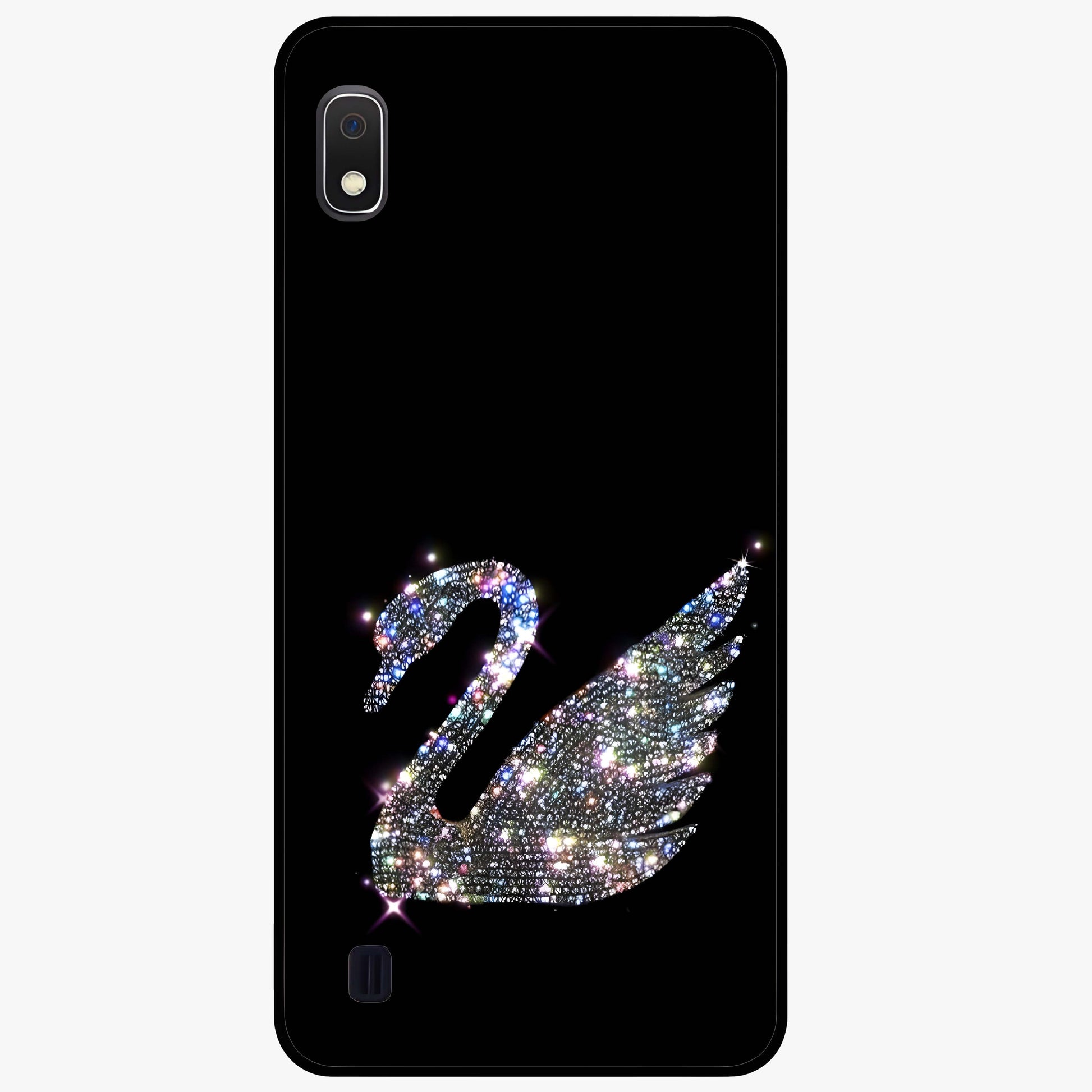 Starlit Swan Grace Glass Case showing flat back view with graceful swan artwork under starry sky and glossy glass finish.