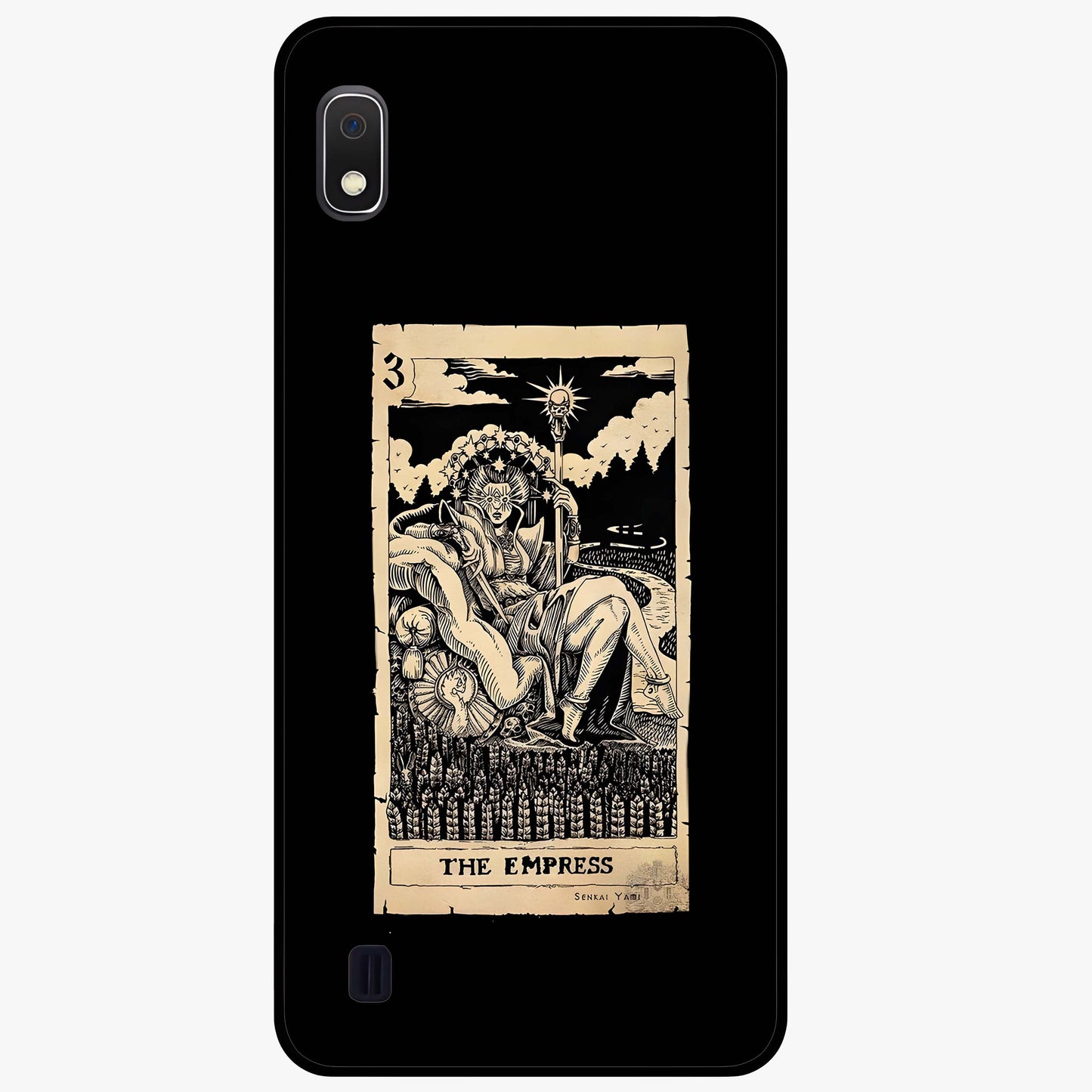 The Empress Glass Case showing flat back view with regal feminine artwork and glossy glass finish.