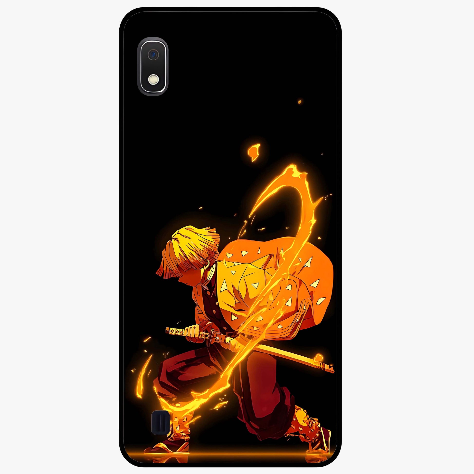 Thunder Flame Execution Glass Case showing flat back view with powerful flame and lightning artwork and glossy glass finish.