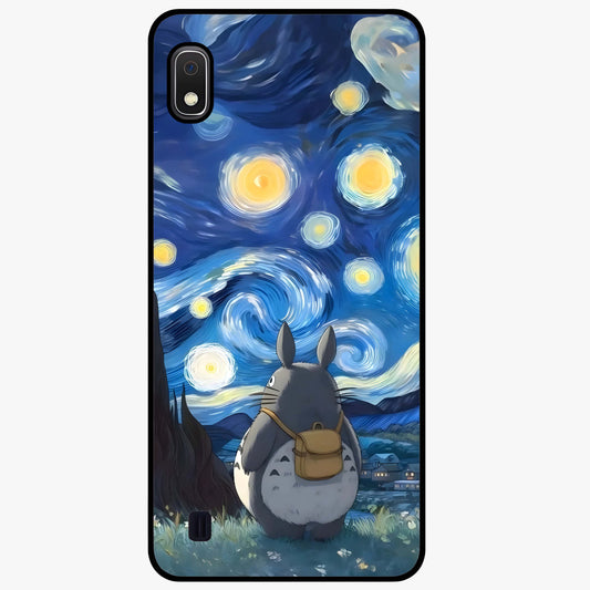 Totoro In Van Gogh Art Glass Case showing flat back view with whimsical character artwork inspired by Van Gogh style and glossy glass finish.