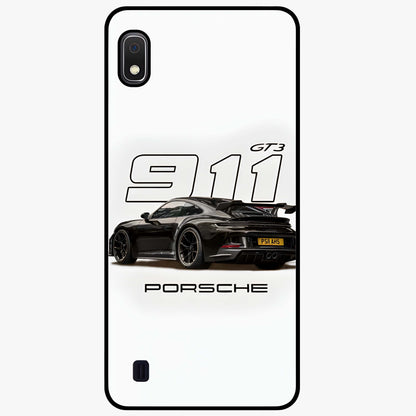 Turbo Legacy Icon Glass Case showing flat back view with iconic sports car inspired artwork and glossy glass finish.