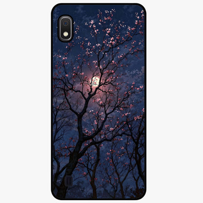 Twilight Sakura Serenade Glass Case showing flat back view with cherry blossom artwork at twilight and glossy glass finish.