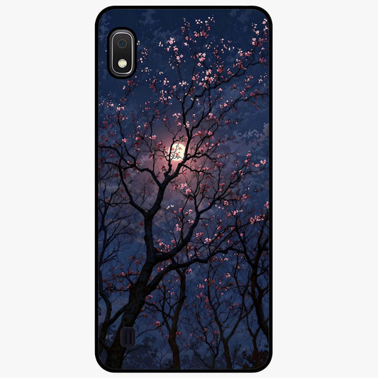 Twilight Sakura Serenade Glass Case showing flat back view with cherry blossom artwork at twilight and glossy glass finish.