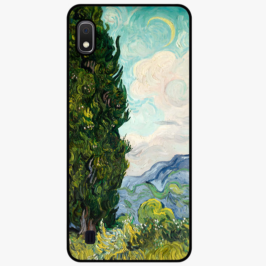 Van Gogh Vintage Art Glass Case showing flat back view with vintage painterly artwork inspired by Van Gogh style and glossy glass finish.
