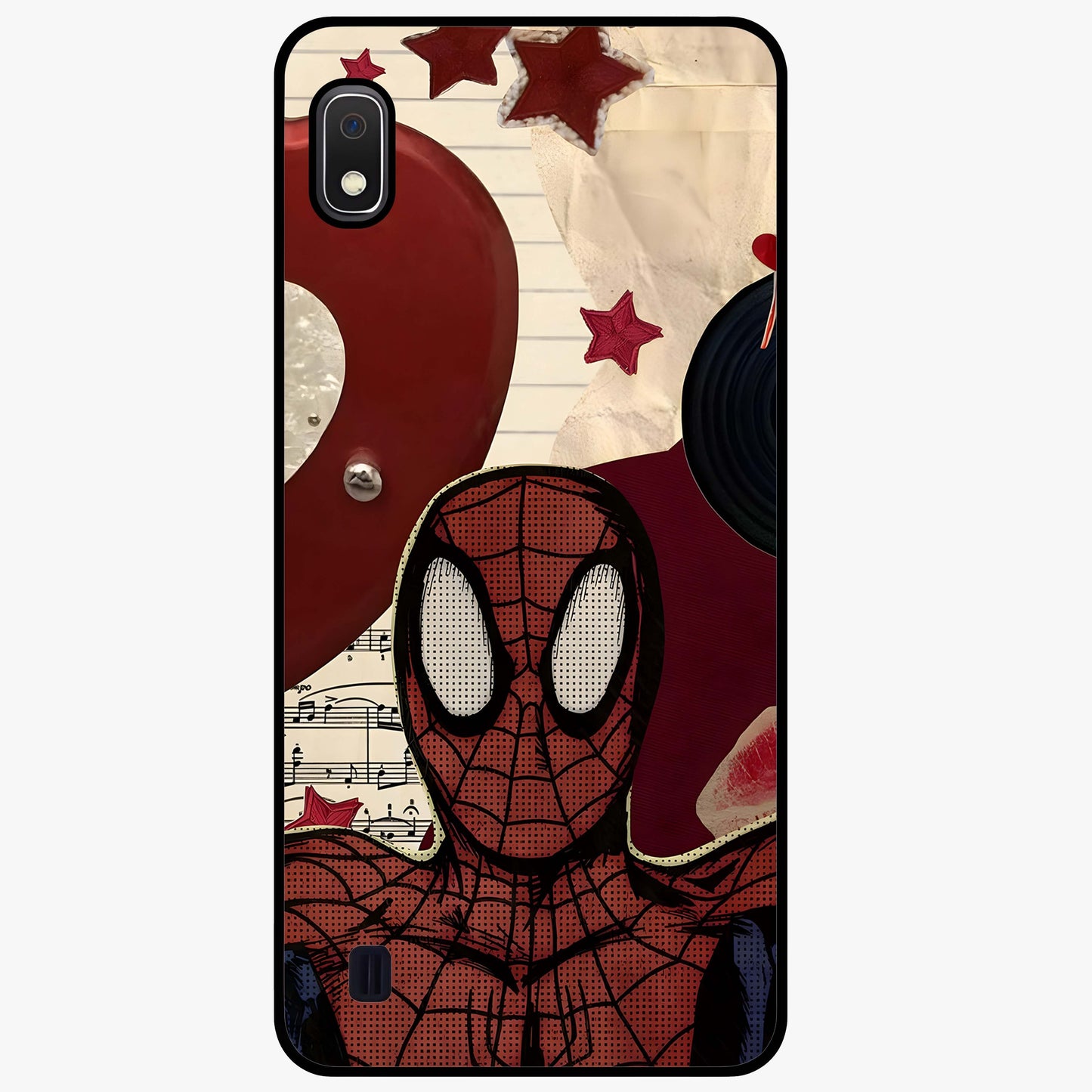Web Warrior Vibes Glass Case showing flat back view with superhero inspired web themed artwork and glossy glass finish.