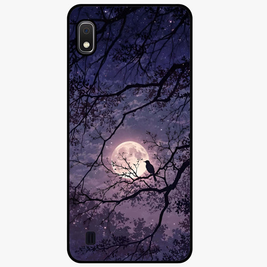 Whispering Moon Silence Glass Case showing flat back view with serene moon themed artwork and glossy glass finish.