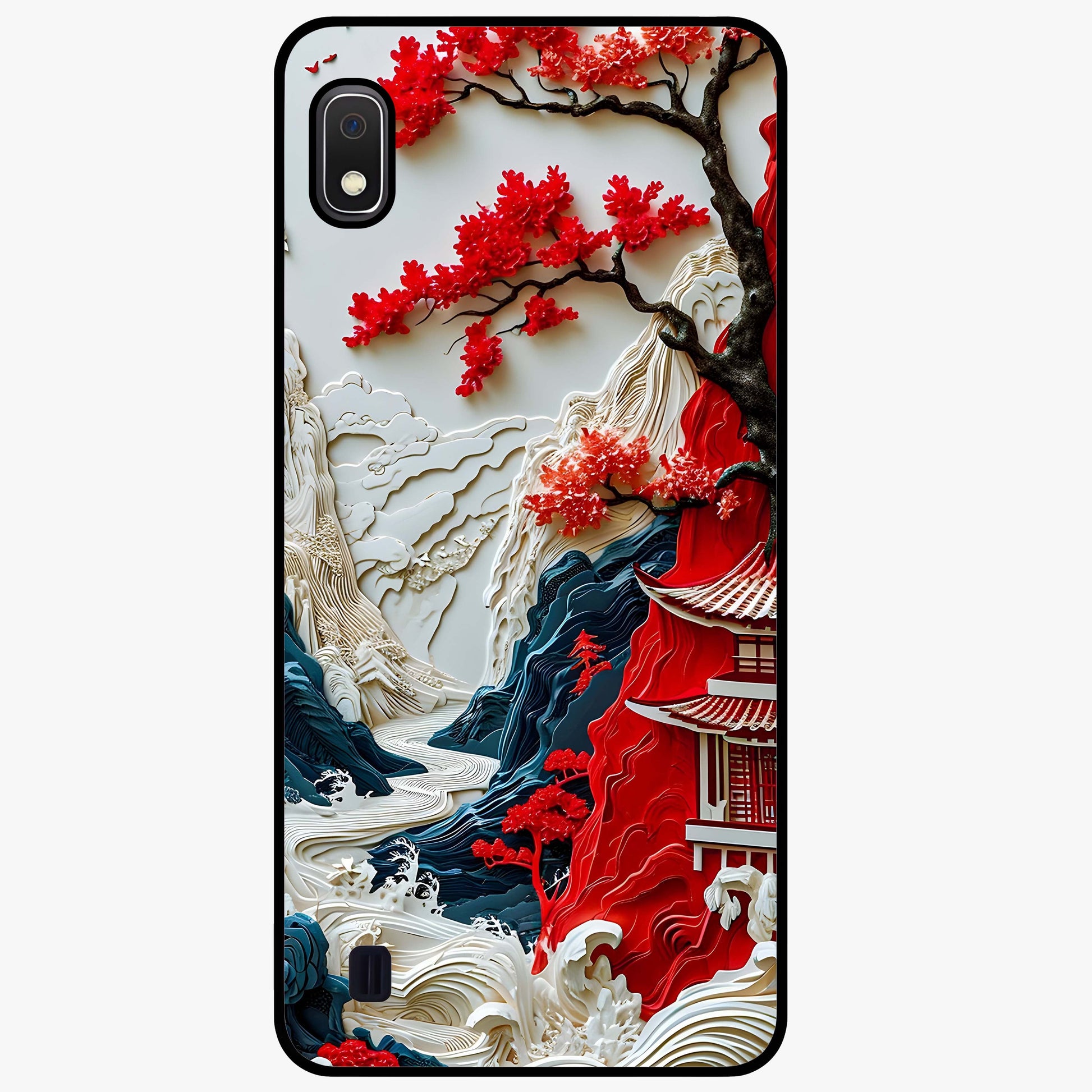 Whispers Of Sakura Waves Glass Case showing flat back view with cherry blossom wave artwork and glossy glass finish.