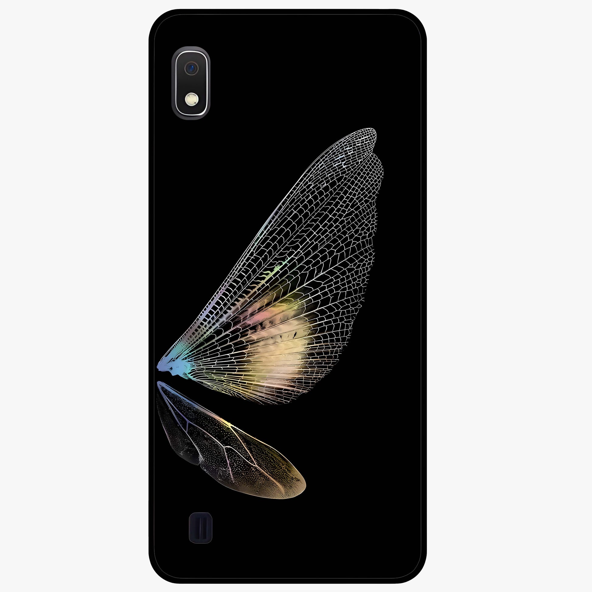 Whispers Of Wings Glass Case showing flat back view with graceful wing inspired artwork and glossy glass finish.