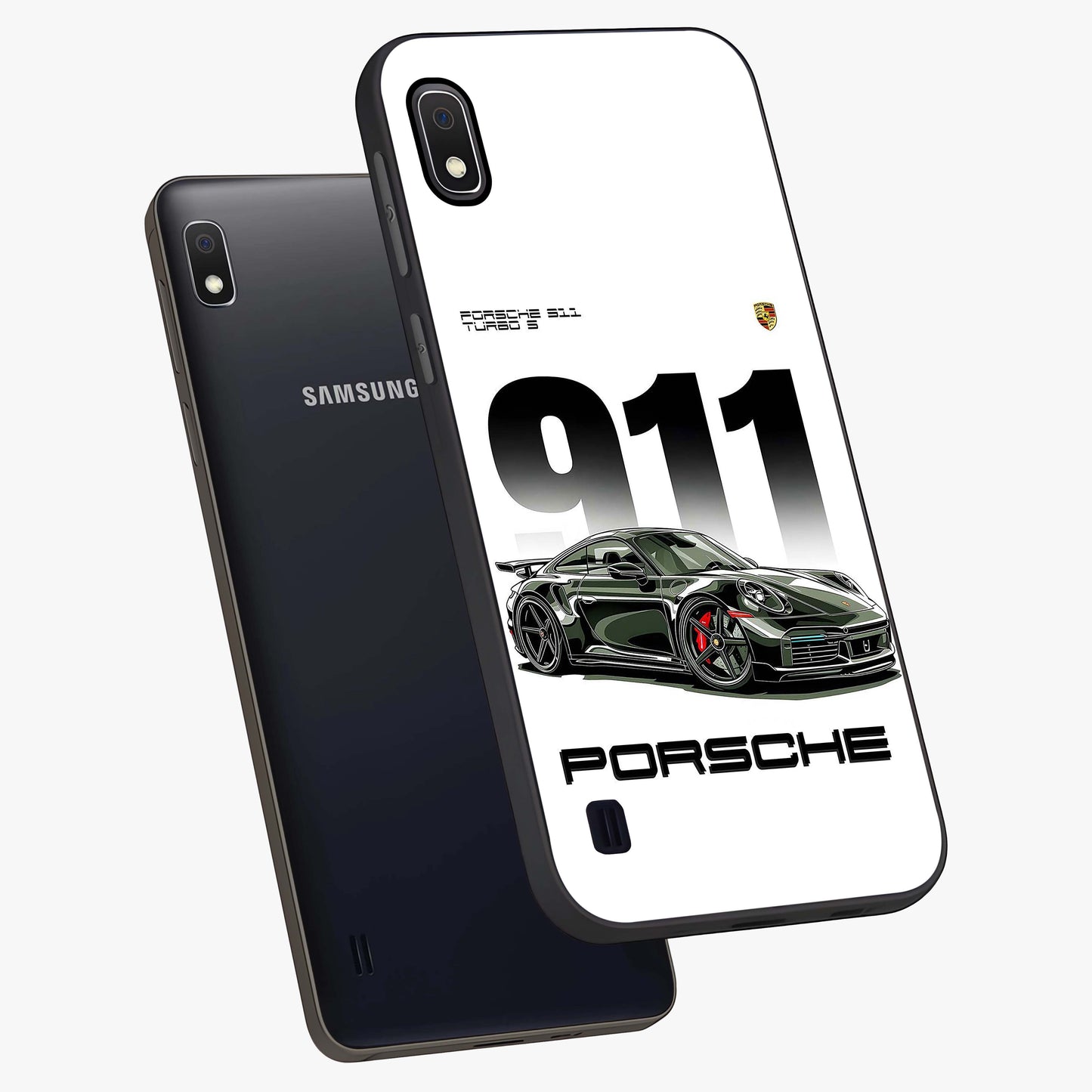 911 Turbo Dominance Glass Case displayed in premium angled mockup highlighting sporty car illustration and sleek glass surface.