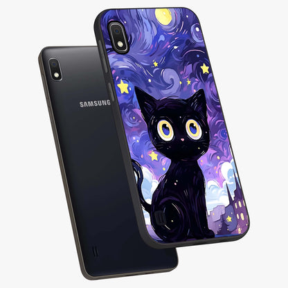 Abstract Cat Art Glass Case displayed in angled mockup highlighting modern abstract cat artwork and sleek glass surface.