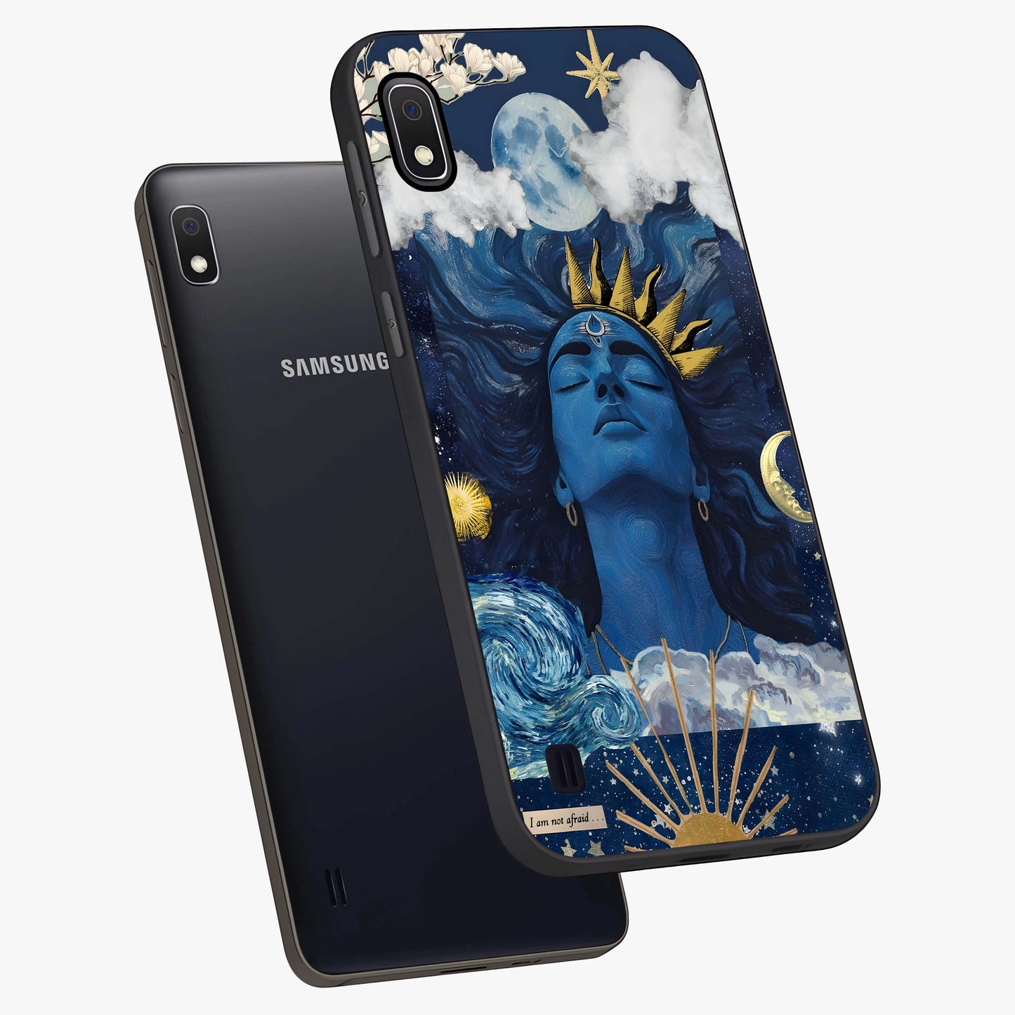 Aesthetic Lord Shiva Glass Case displayed in angled mockup highlighting spiritual Shiva illustration and sacred aesthetic design.