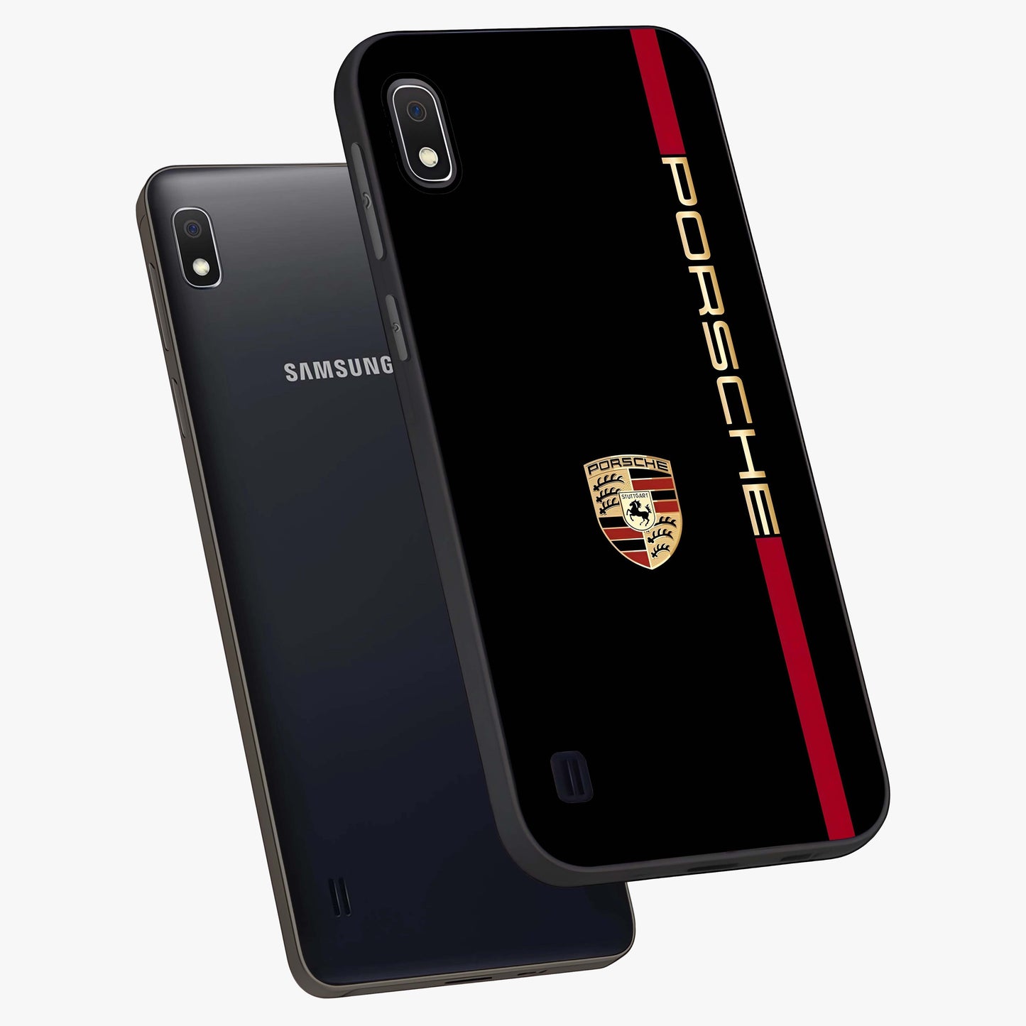 Black Minimal Porsche Glass Case displayed in angled mockup highlighting modern minimal car illustration and clean aesthetic design.