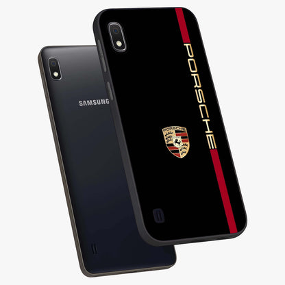 Black Minimal Porsche Glass Case displayed in angled mockup highlighting modern minimal car illustration and clean aesthetic design.