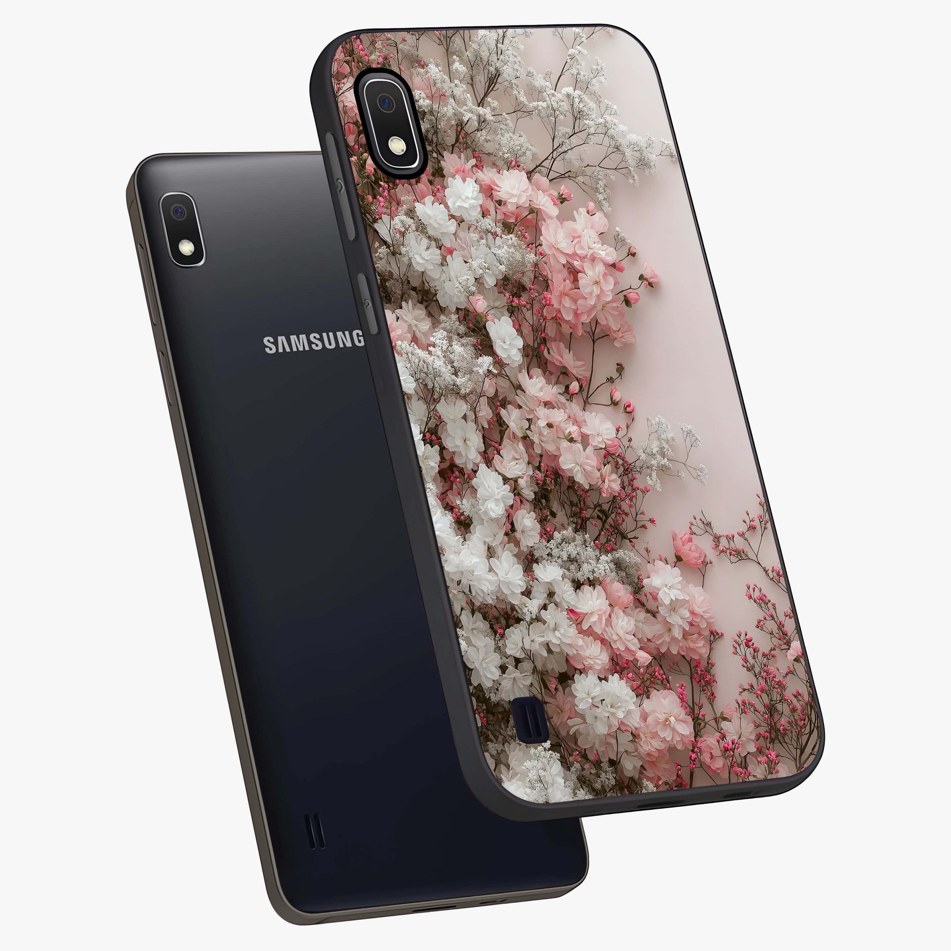 Blush Blossom Cloud Glass Case displayed in angled mockup highlighting soft cloud and blossom design with pastel aesthetic.