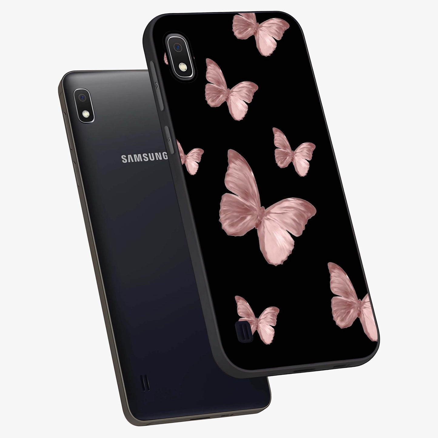 Butterfly Pattern Glass Case displayed in angled mockup highlighting delicate butterfly design and aesthetic pattern style.