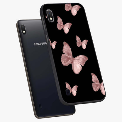 Butterfly Pattern Glass Case displayed in angled mockup highlighting delicate butterfly design and aesthetic pattern style.