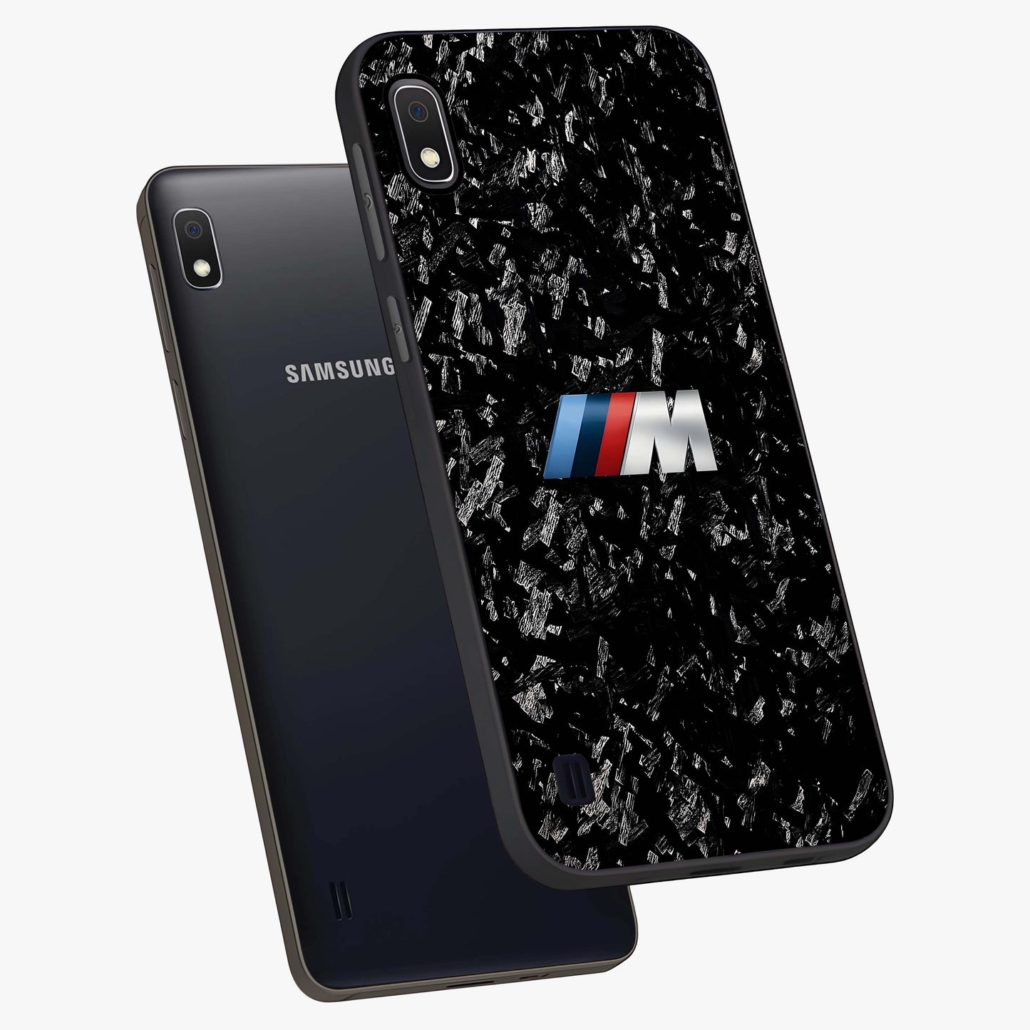 Carbon Speed Mark Glass Case displayed in angled mockup highlighting racing inspired carbon design and sleek aesthetic style.