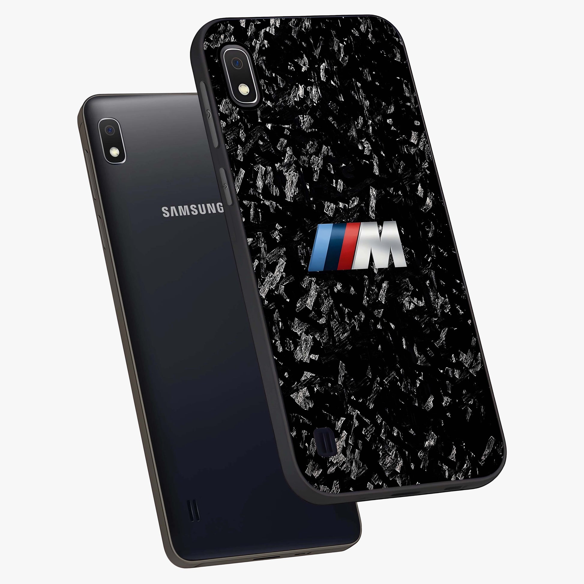 Carbon Speed Mark Glass Case displayed in angled mockup highlighting racing inspired carbon design and sleek aesthetic style.