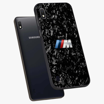 Carbon Speed Mark Glass Case displayed in angled mockup highlighting racing inspired carbon design and sleek aesthetic style.