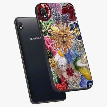 Celestial Floral and Playful Glass Case displayed in angled mockup highlighting playful floral design with dreamy celestial elements.