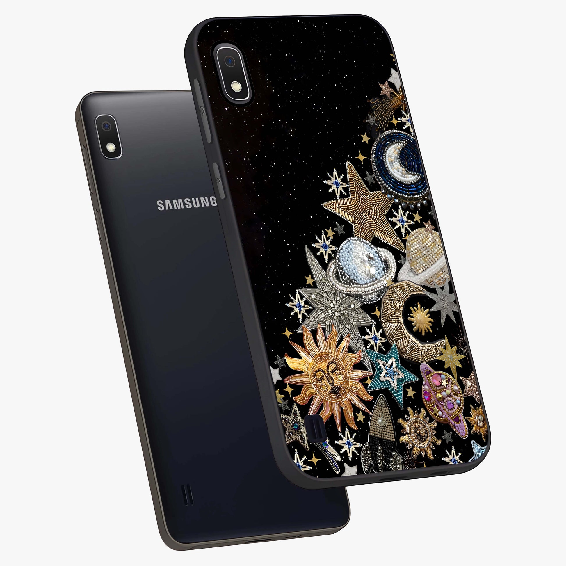 Cosmic Sparkle Dreams Glass Case displayed in angled mockup highlighting dreamy star sparkle design with celestial aesthetic.
