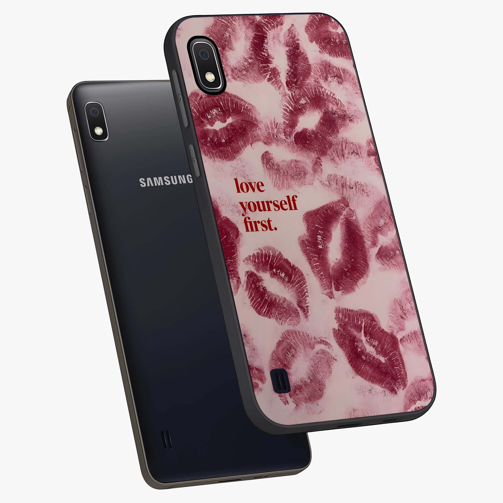 Crimson Kiss Love Glass Case displayed in angled mockup highlighting bold love inspired design with modern aesthetic style.