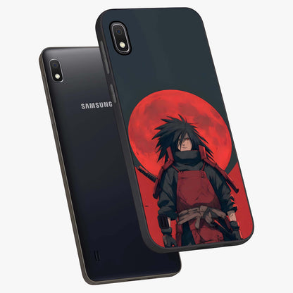 Crimson Moon Warlord Glass Case displayed in angled mockup highlighting dramatic crimson moon design with fantasy aesthetic.