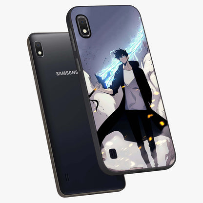 Dark Lightning Anime Warrior Glass Case displayed in angled mockup highlighting powerful lightning themed anime illustration.