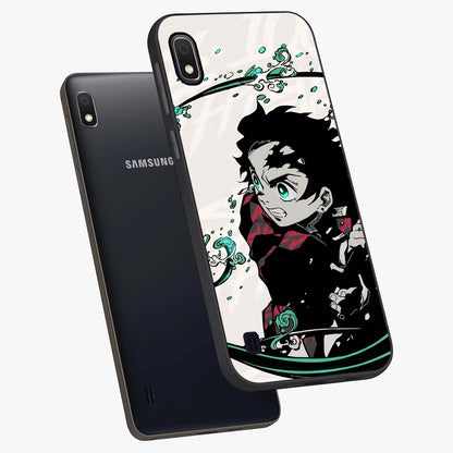 Demon Slayer Glass Case displayed in angled mockup highlighting dramatic anime character design with action aesthetic.