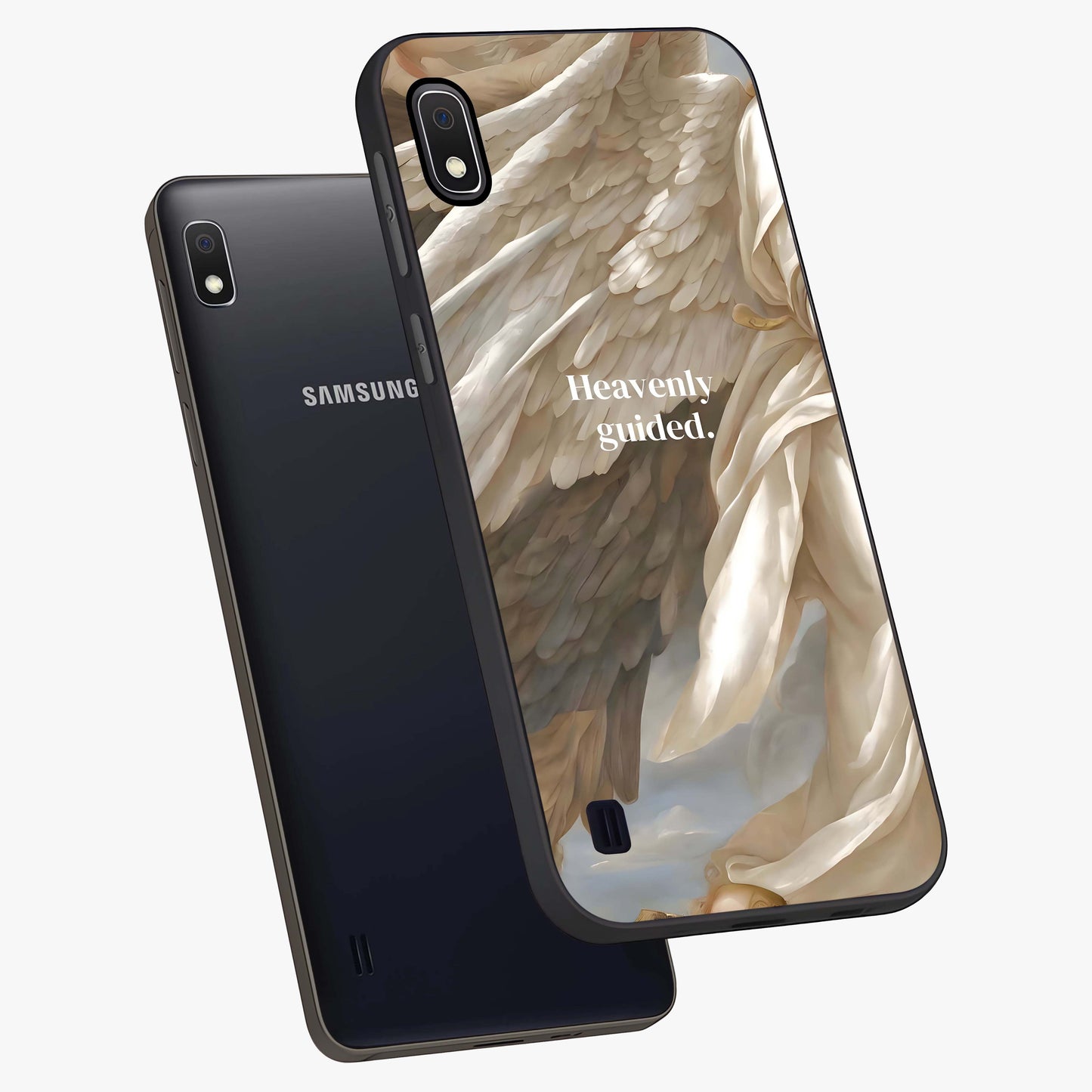 Divine Winged Grace Glass Case displayed in angled mockup highlighting graceful wing design with divine aesthetic style.