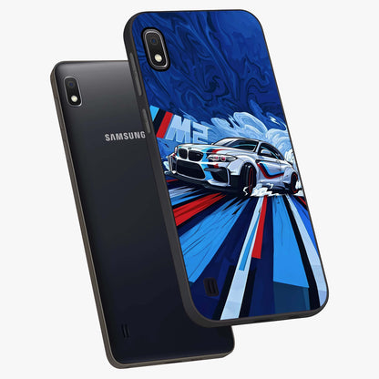 Drift Power Rush Glass Case displayed in angled mockup highlighting powerful drift car design with sporty aesthetic style.