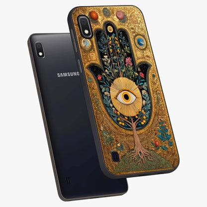 Ethereal Evil Eye Glass Case displayed in angled mockup highlighting protective evil eye symbol with spiritual aesthetic design.