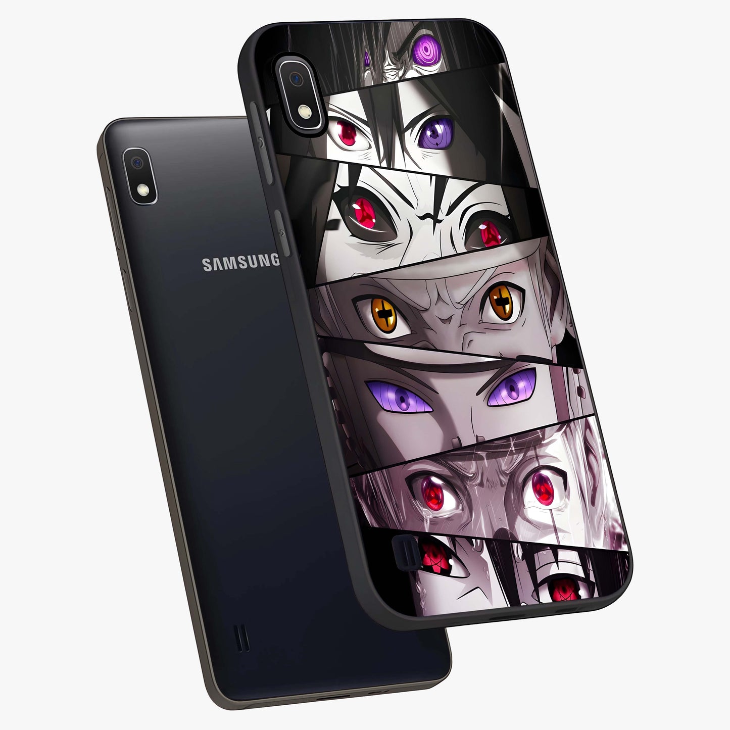 Eyes of Destiny Glass Case displayed in angled mockup highlighting bold eye illustration with mystical aesthetic style.